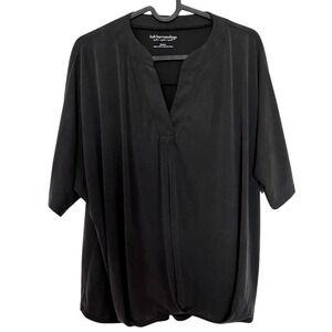 Soft Surroundings Smokey Grey Black Dolman Sleeve Gathered Hem Top Size Medium